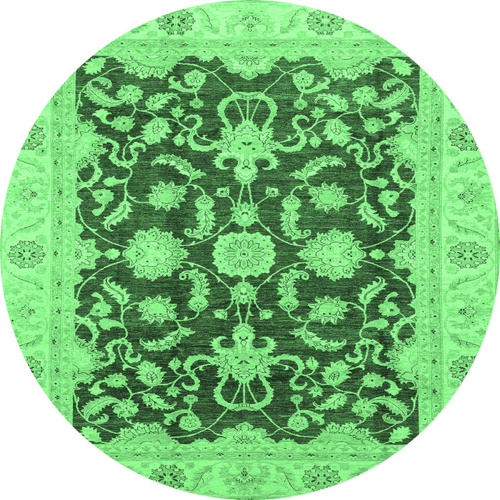 Round Machine Washable Oriental Emerald Green Traditional Area Rugs, wshabs3869emgrn