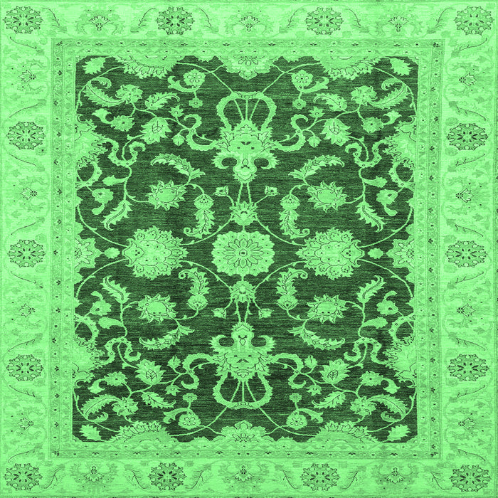 Square Machine Washable Oriental Emerald Green Traditional Area Rugs, wshabs3869emgrn