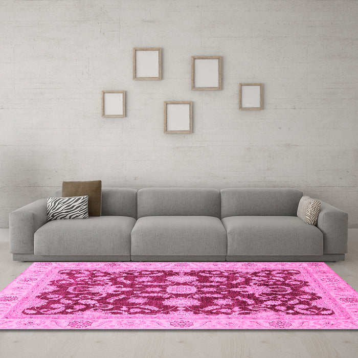 Machine Washable Oriental Pink Traditional Rug in a Living Room, wshabs3869pnk