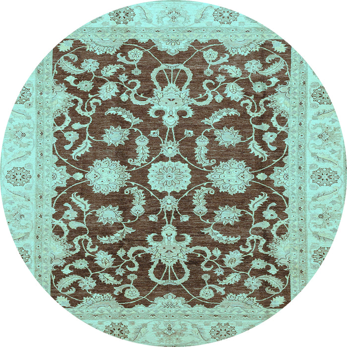 Round Machine Washable Oriental Light Blue Traditional Rug, wshabs3869lblu
