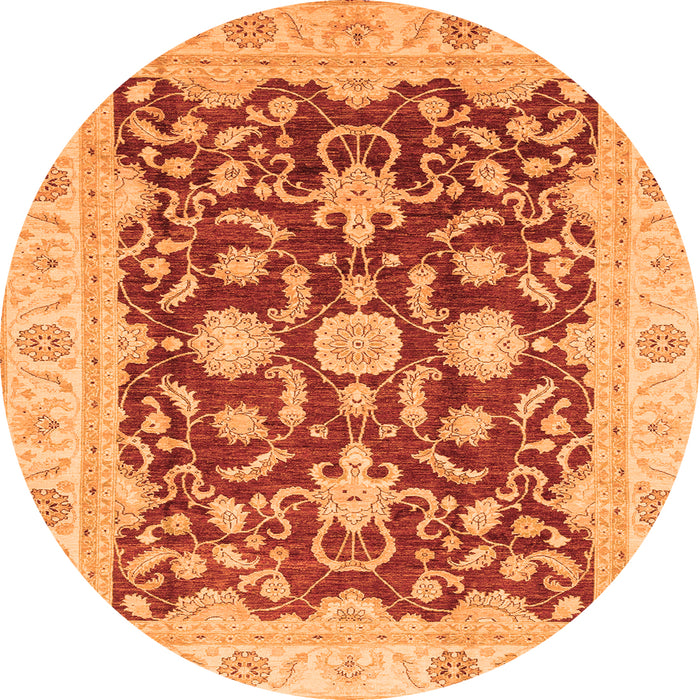 Round Machine Washable Oriental Orange Traditional Area Rugs, wshabs3869org