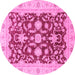 Round Machine Washable Oriental Pink Traditional Rug, wshabs3869pnk