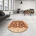 Round Machine Washable Abstract Red Rug in a Office, wshabs3869