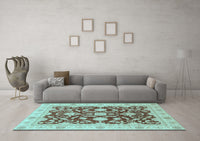 Machine Washable Oriental Light Blue Traditional Rug, wshabs3869lblu