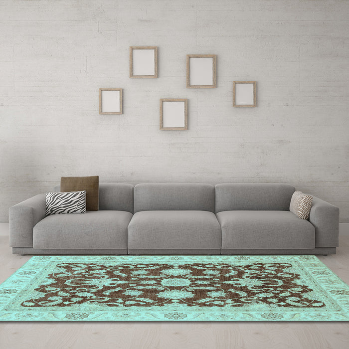 Machine Washable Oriental Light Blue Traditional Rug in a Living Room, wshabs3869lblu