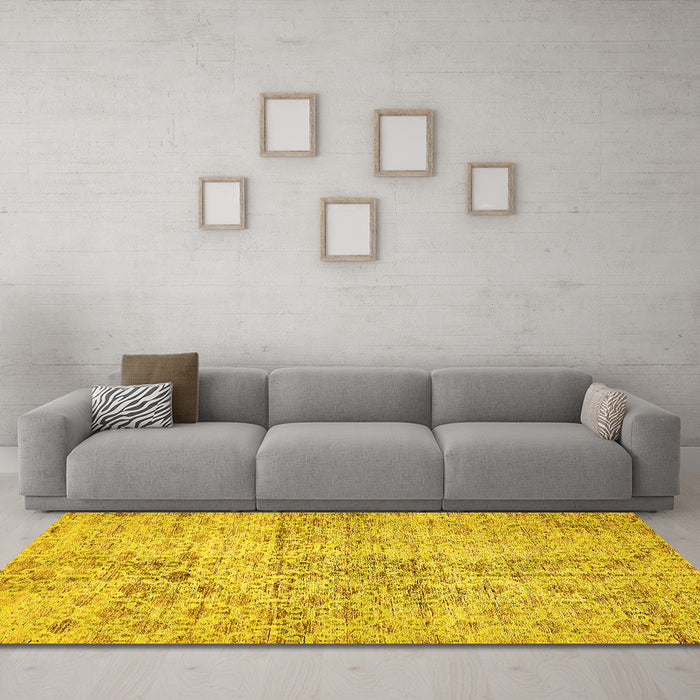 Machine Washable Abstract Yellow Modern Rug in a Living Room, wshabs386yw