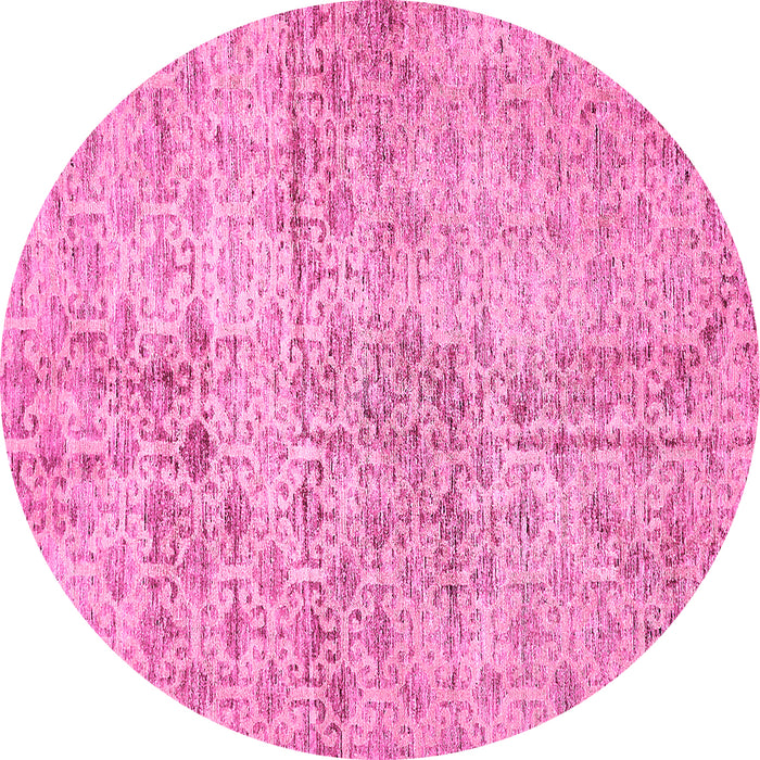 Round Machine Washable Abstract Pink Modern Rug, wshabs386pnk