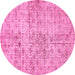 Round Machine Washable Abstract Pink Modern Rug, wshabs386pnk