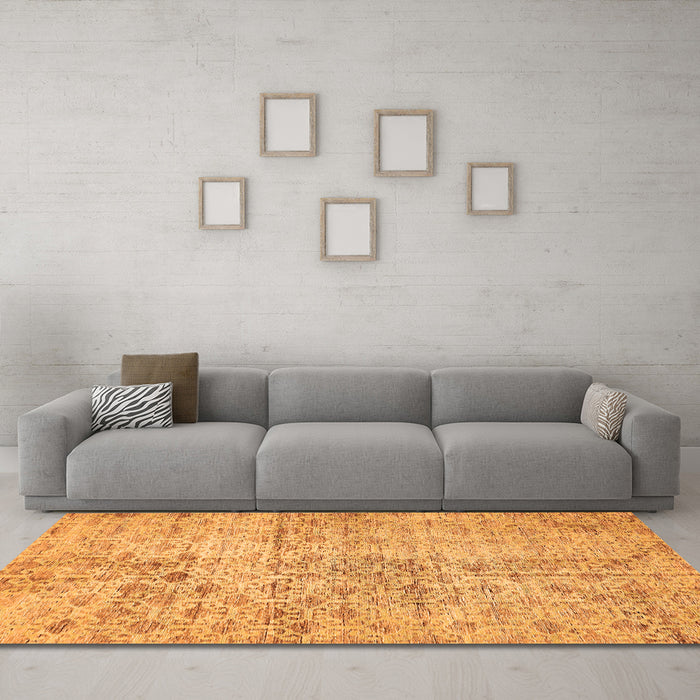 Machine Washable Abstract Orange Modern Area Rugs in a Living Room, wshabs386org