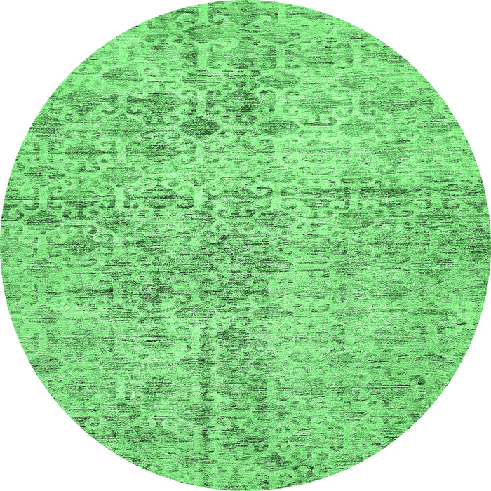 Round Machine Washable Abstract Emerald Green Modern Area Rugs, wshabs386emgrn