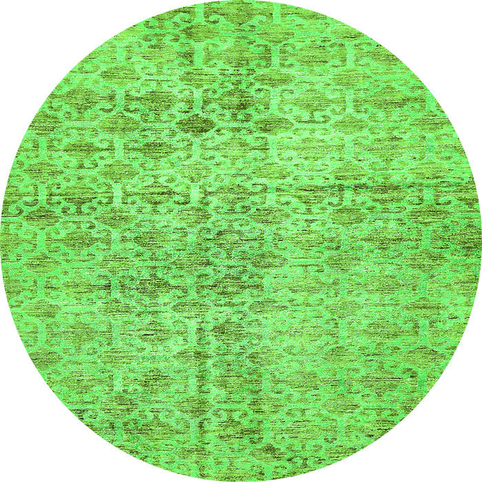 Round Machine Washable Abstract Green Modern Area Rugs, wshabs386grn