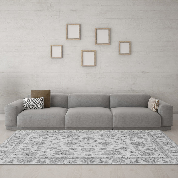 Machine Washable Abstract Gray Modern Rug in a Living Room,, wshabs3870gry
