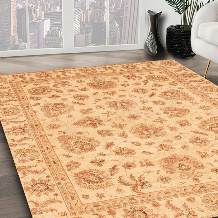 Abstract Chrome Gold Yellow Modern Rug in Family Room, abs3870