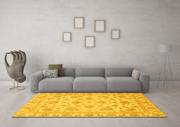 Machine Washable Abstract Yellow Modern Rug in a Living Room, wshabs3870yw