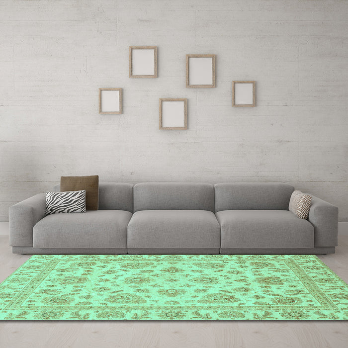 Machine Washable Abstract Turquoise Modern Area Rugs in a Living Room,, wshabs3870turq