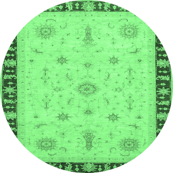 Round Machine Washable Oriental Emerald Green Traditional Area Rugs, wshabs3871emgrn