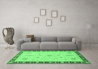 Machine Washable Oriental Emerald Green Traditional Rug, wshabs3871emgrn