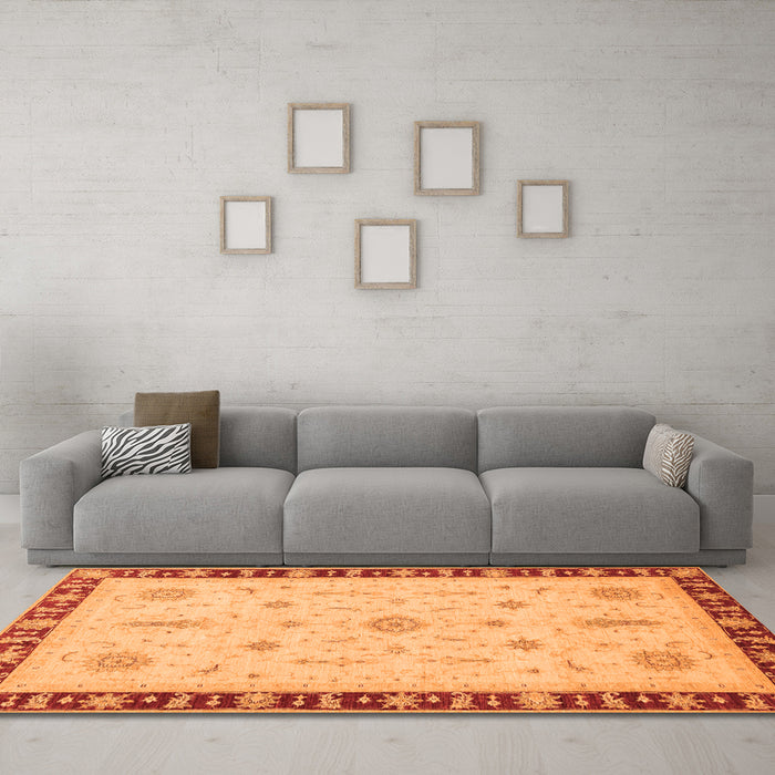 Machine Washable Oriental Orange Traditional Area Rugs in a Living Room, wshabs3871org