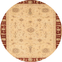 Round Abstract Chrome Gold Yellow Oriental Rug, abs3871