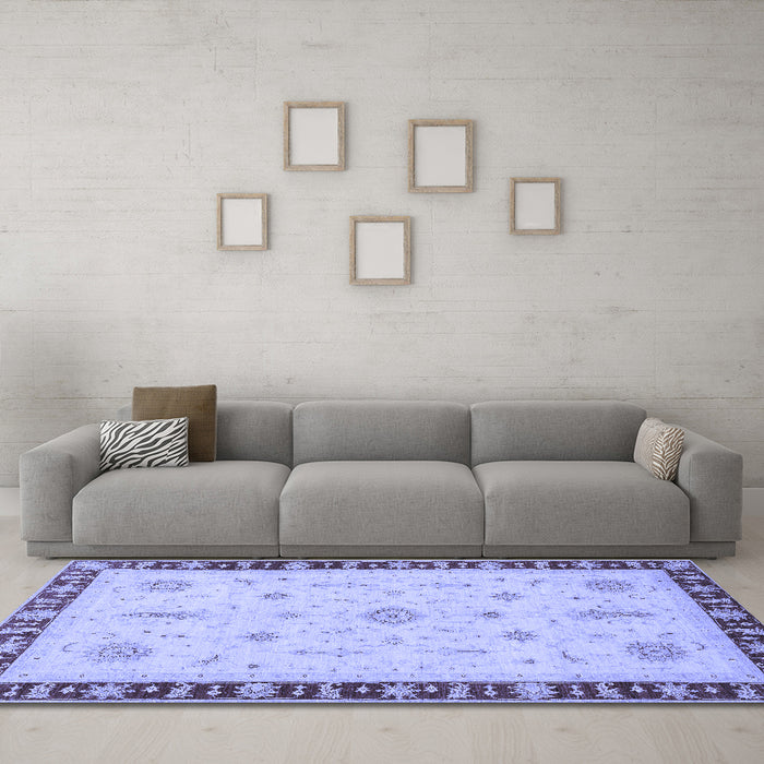 Machine Washable Oriental Blue Traditional Rug in a Living Room, wshabs3871blu