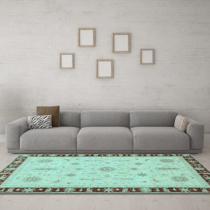 Machine Washable Oriental Light Blue Traditional Rug in a Living Room, wshabs3871lblu