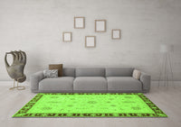 Machine Washable Oriental Green Traditional Rug, wshabs3871grn