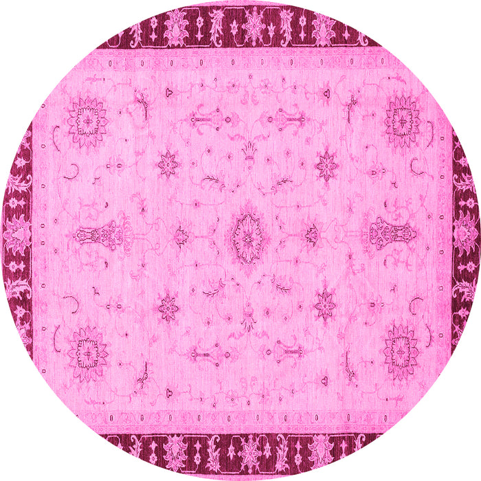 Round Machine Washable Oriental Pink Traditional Rug, wshabs3871pnk
