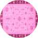 Round Machine Washable Oriental Pink Traditional Rug, wshabs3871pnk