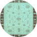 Round Oriental Light Blue Traditional Rug, abs3871lblu