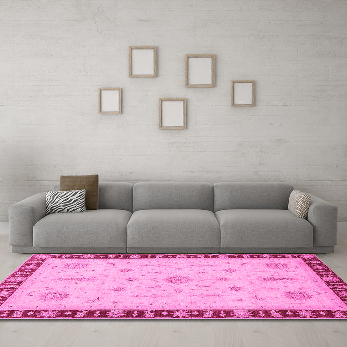 Machine Washable Oriental Pink Traditional Rug in a Living Room, wshabs3871pnk
