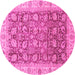 Round Machine Washable Oriental Pink Traditional Rug, wshabs3872pnk