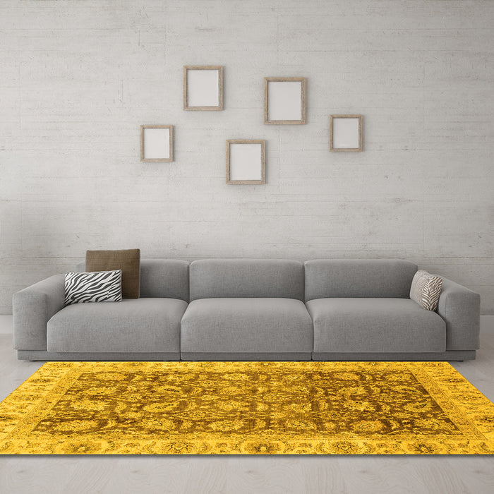 Machine Washable Oriental Yellow Traditional Rug in a Living Room, wshabs3872yw