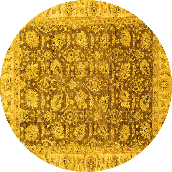 Round Machine Washable Oriental Yellow Traditional Rug, wshabs3872yw