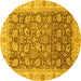 Round Machine Washable Oriental Yellow Traditional Rug, wshabs3872yw