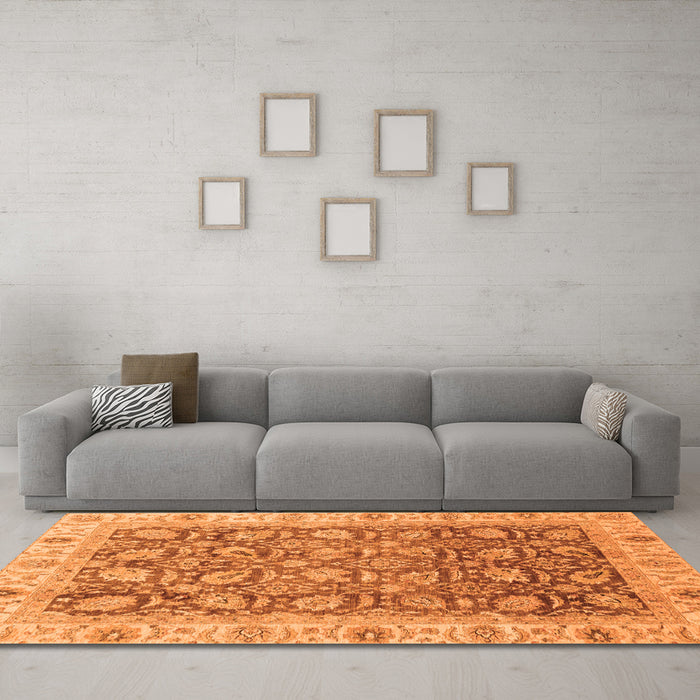 Machine Washable Oriental Orange Traditional Area Rugs in a Living Room, wshabs3872org