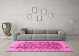 Machine Washable Oriental Pink Traditional Rug in a Living Room, wshabs3872pnk
