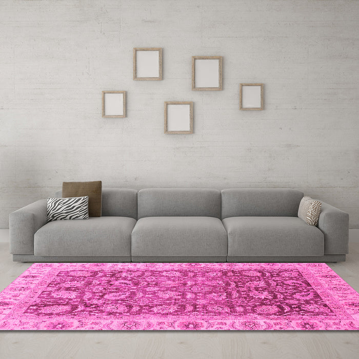 Machine Washable Oriental Pink Traditional Rug in a Living Room, wshabs3872pnk