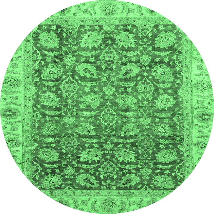 Round Machine Washable Oriental Emerald Green Traditional Area Rugs, wshabs3872emgrn