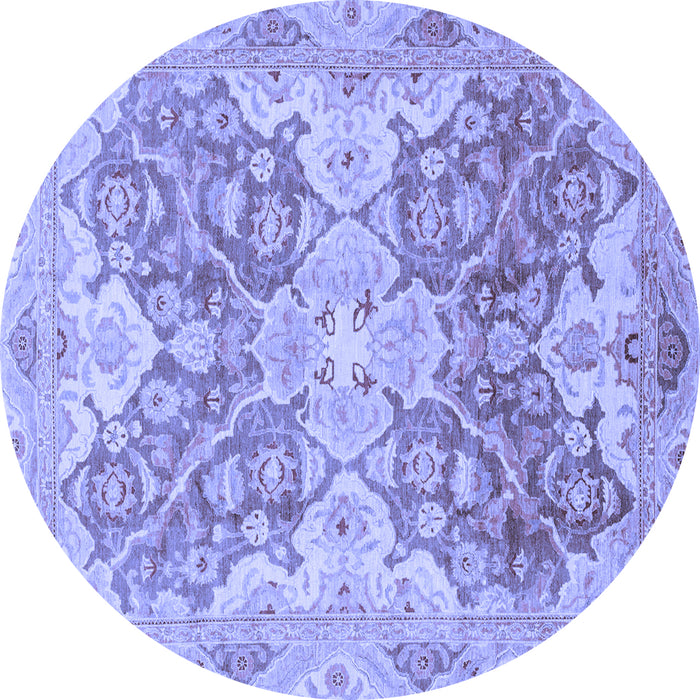 Round Machine Washable Oriental Blue Traditional Rug, wshabs3873blu