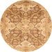 Round Machine Washable Abstract Orange Rug, wshabs3873