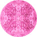 Round Machine Washable Oriental Pink Traditional Rug, wshabs3873pnk