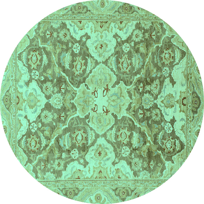Round Machine Washable Oriental Turquoise Traditional Area Rugs, wshabs3873turq