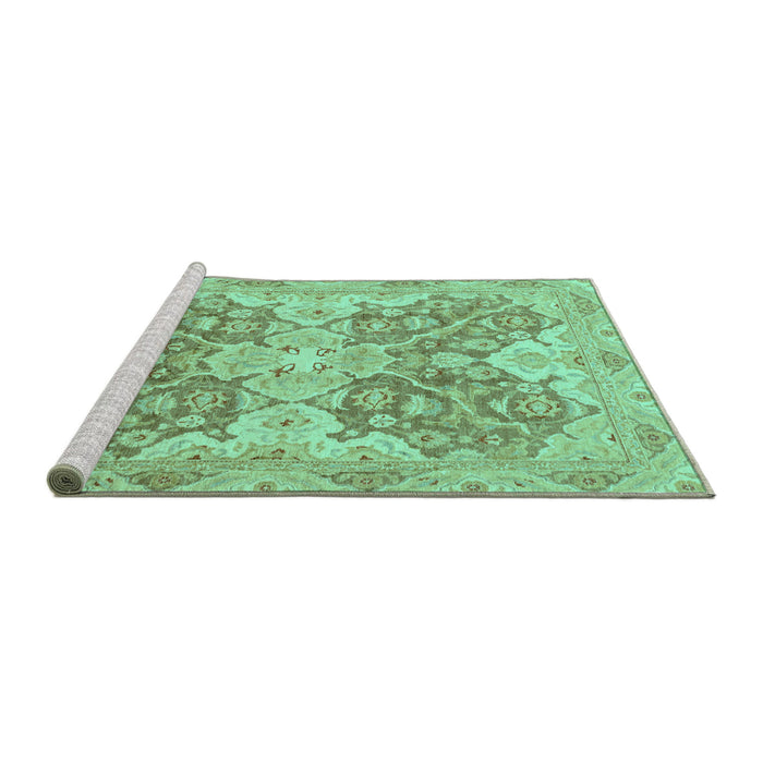 Sideview of Machine Washable Oriental Turquoise Traditional Area Rugs, wshabs3873turq