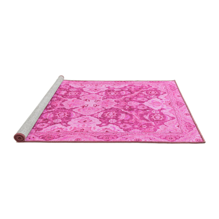 Sideview of Machine Washable Oriental Pink Traditional Rug, wshabs3873pnk