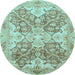 Round Oriental Light Blue Traditional Rug, abs3873lblu