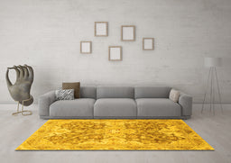 Machine Washable Oriental Yellow Traditional Rug in a Living Room, wshabs3873yw