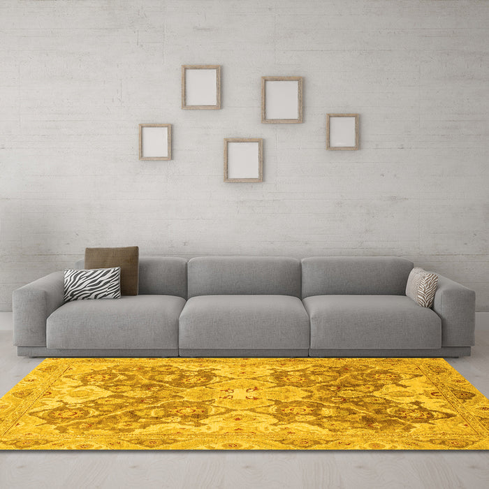 Machine Washable Oriental Yellow Traditional Rug in a Living Room, wshabs3873yw