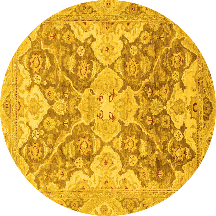 Round Machine Washable Oriental Yellow Traditional Rug, wshabs3873yw