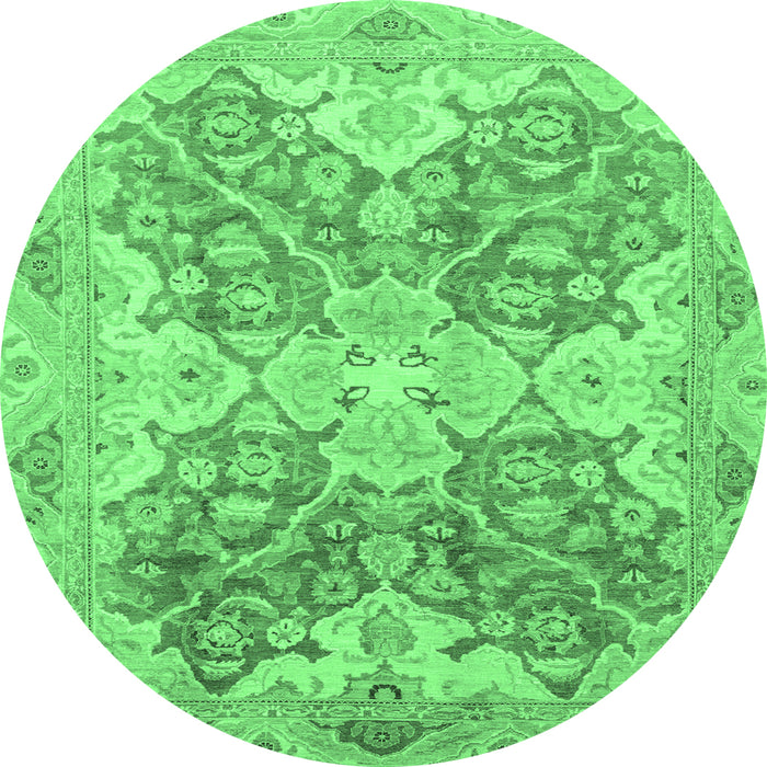 Round Oriental Emerald Green Traditional Rug, abs3873emgrn