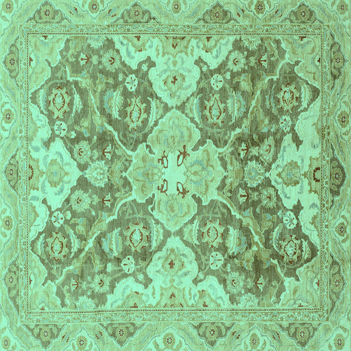 Square Machine Washable Oriental Turquoise Traditional Area Rugs, wshabs3873turq